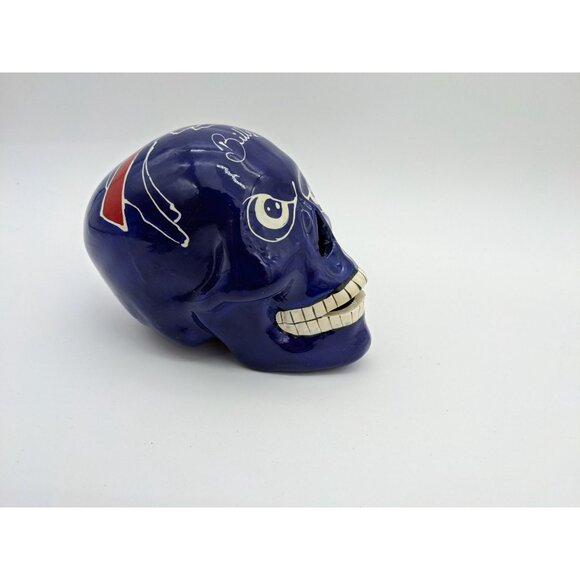 Bills Blue Ceramic Skull Sculpture Collectible Art NFL-Inspired Handpainted W/ T - Picture 6 of 12